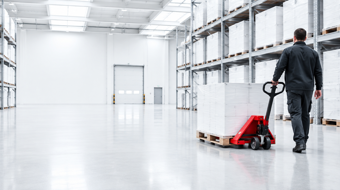 Bright white Brisbane logistics warehouse with a red pallet jack, illustrating a Brisbane depot sale and leaseback in business sale news